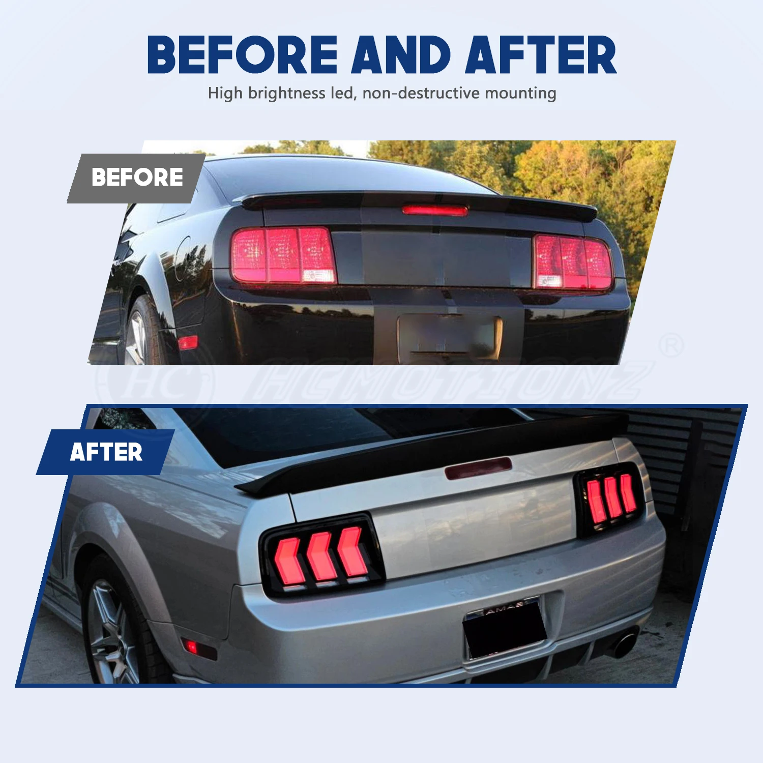 مجموعة المصابيح الخلفية للسيارة GT 2005-2009 الضوء الخلفي DRL الرسوم المتحركة 6 وضع من أضواء خلفية LED لإشارة الانعطاف لموستانج