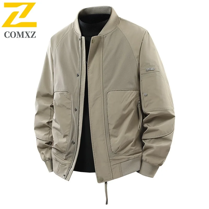 

COMXZ Men Jacket Loose Solid Color Light Luxury Business Office Standing Collar Lightweight Jacket Autumn Windbreaker Jacket
