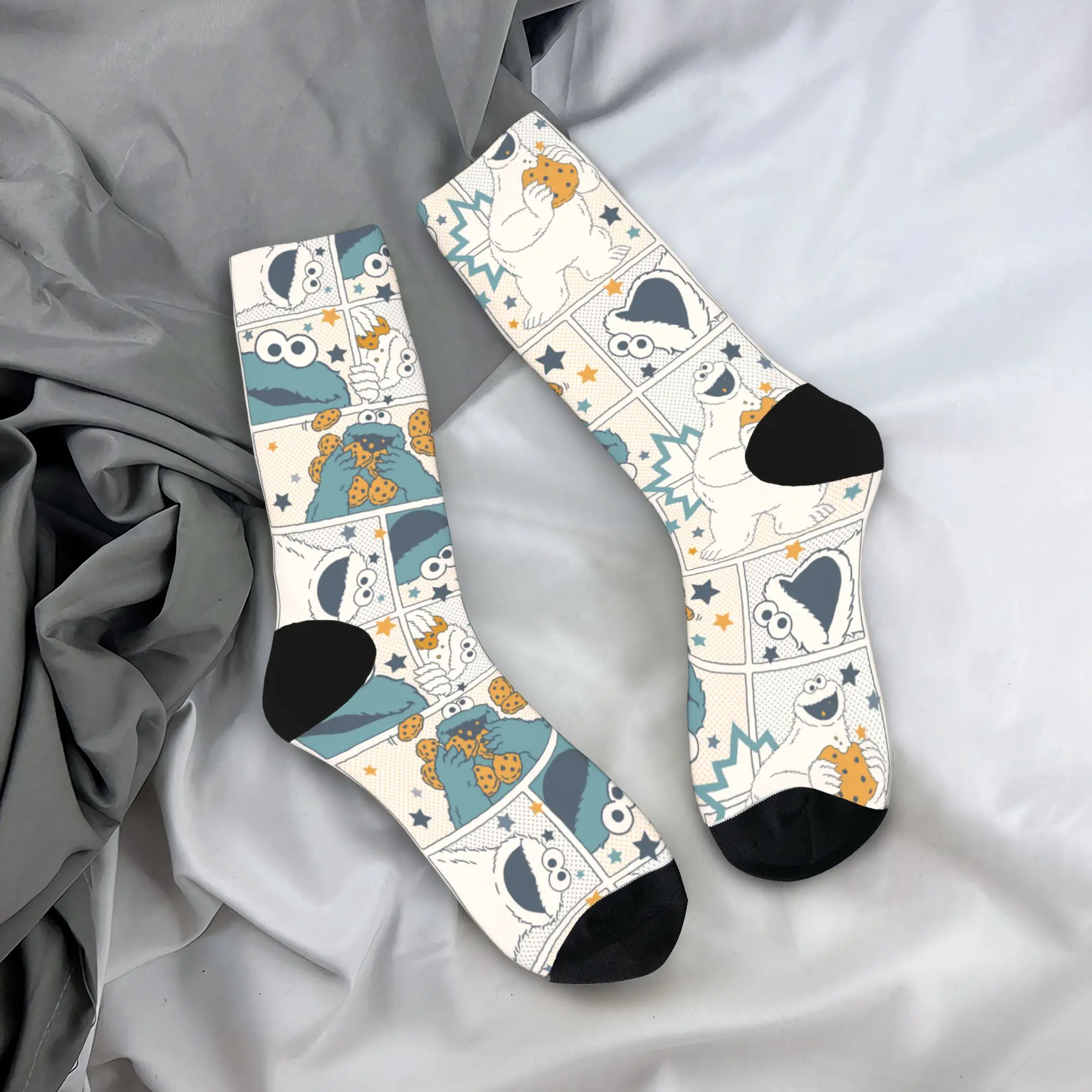 

Зимние теплые носки с необычным дизайном для мужчин и женщин, с изображением монстров-печенья Ом Ном Ном, комиксные, мультяшные, нескользящие, баскетбольные носки