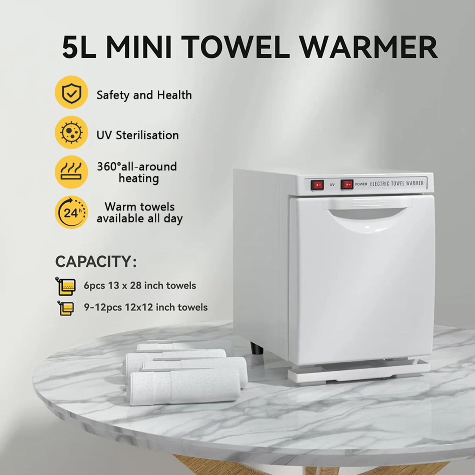 Hot Towel Warmer 5L Mini Heated Towel Cabinet 2-in-1 Quick All-round Heating + UV Towel Cabinet for Facials SPA Massage Salon