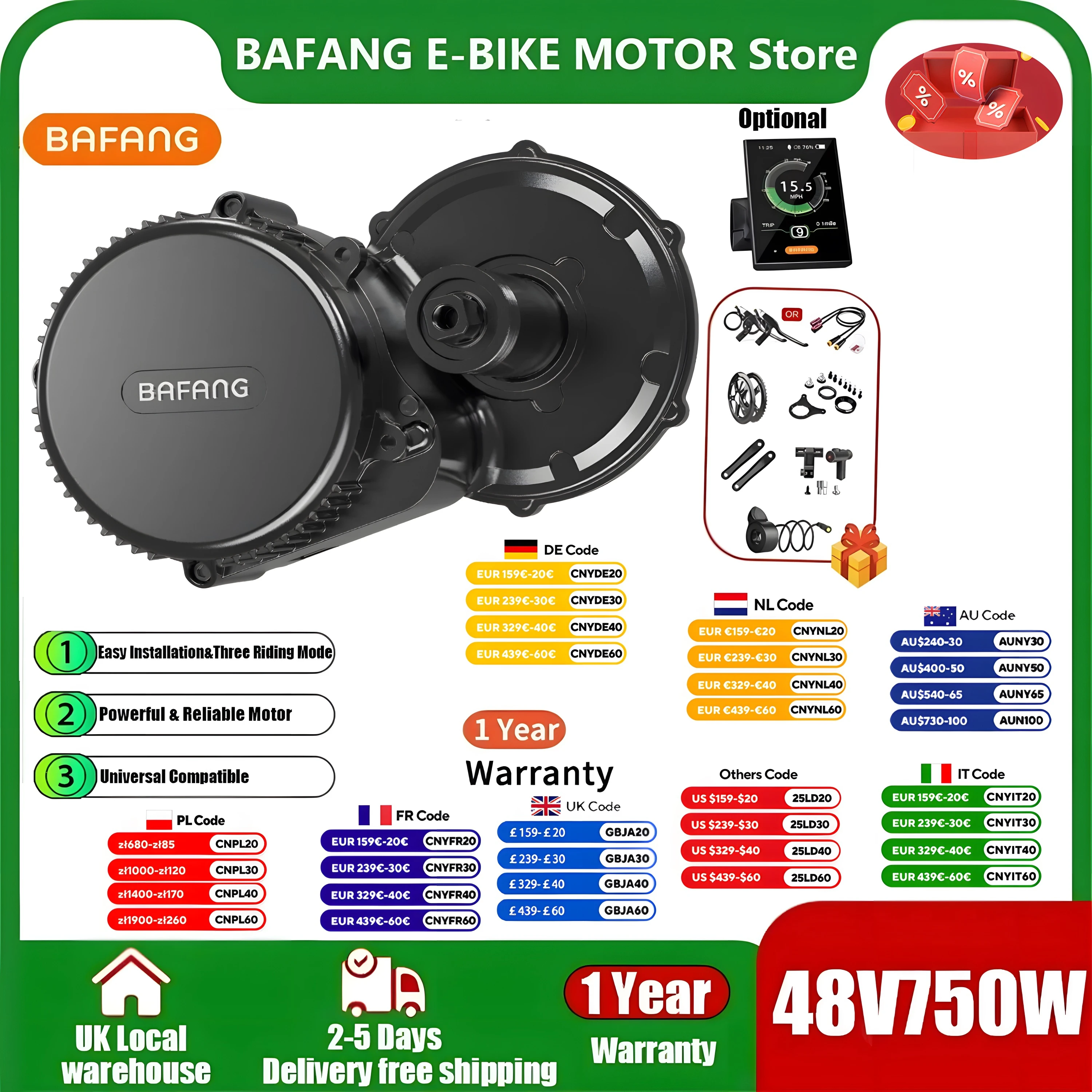 Bafang 750W 48V Motor Kit Complete Set Electric Bike Middle Drive 8fun BBS02 BBS02B EBike Conversion Kit Central Bicycle Engine