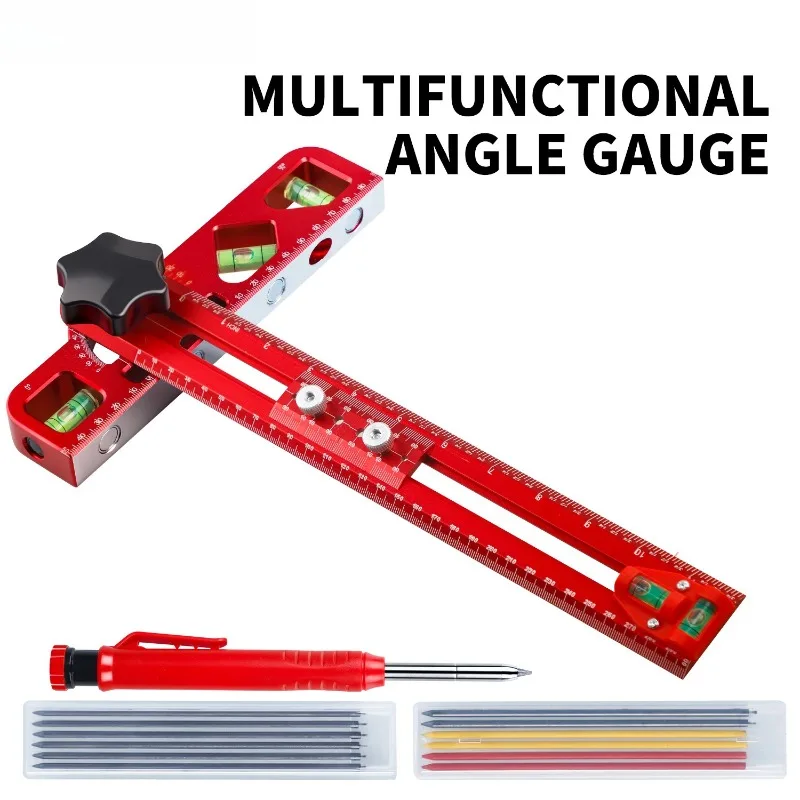 

Angle Gauge Aluminium Alloy Multi-angle Marking Adjustable T Square Ruler Portable Level with Bubble Magnet Woodworking Tool