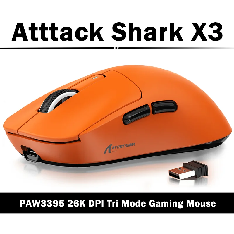 Mouse Gamer Sem Fio ATTACK SHARK X3 X3Pro PAW3395 26K DPI Tri Modo Bluetooth Com Fio 8K 49g 59g Botões Programáveis