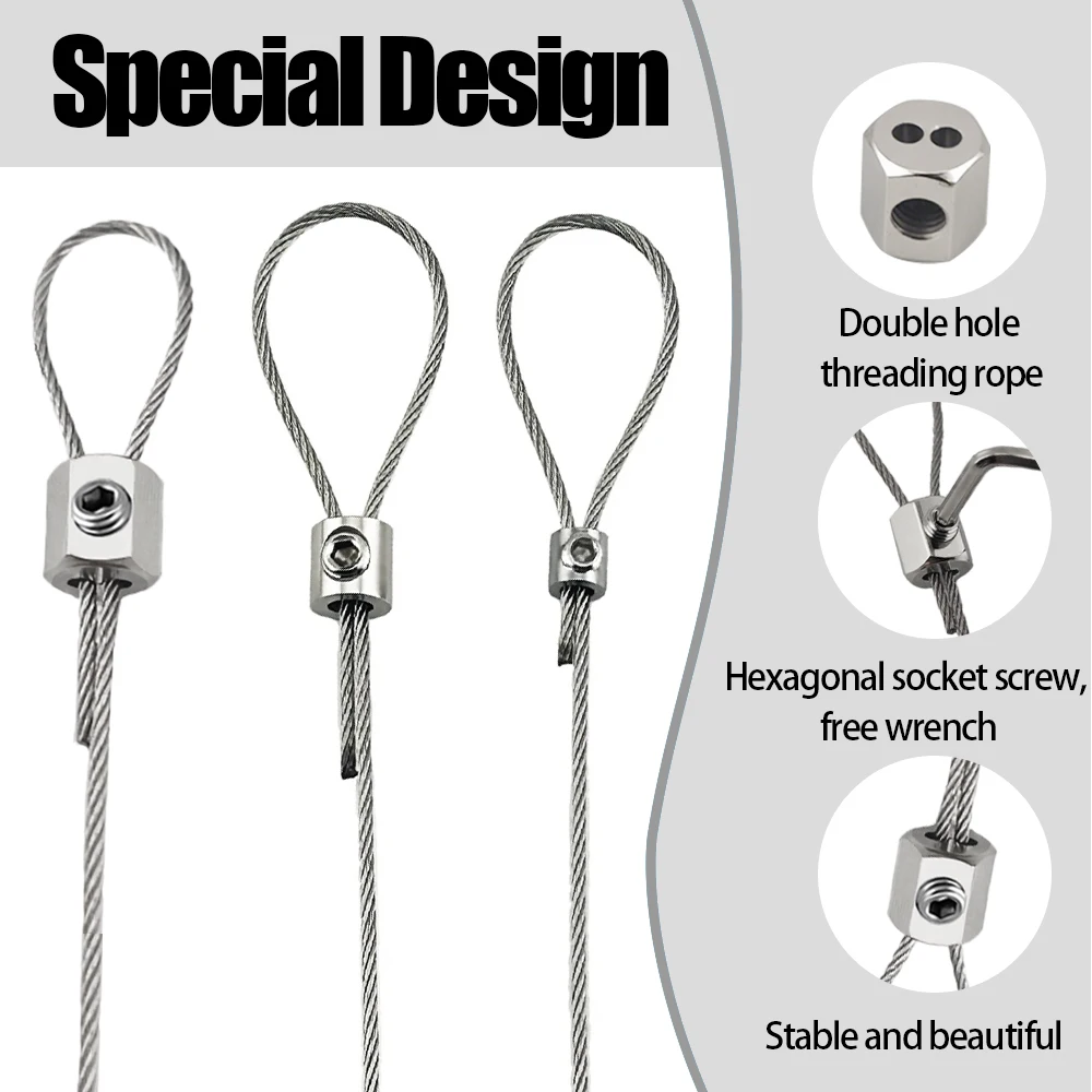 10-200PCS 1-1.5mm Stainless Steel Cable Clamp Rope Fixator Steel Cable Tensioner Adjustable Metal Fixture Cable Fastener