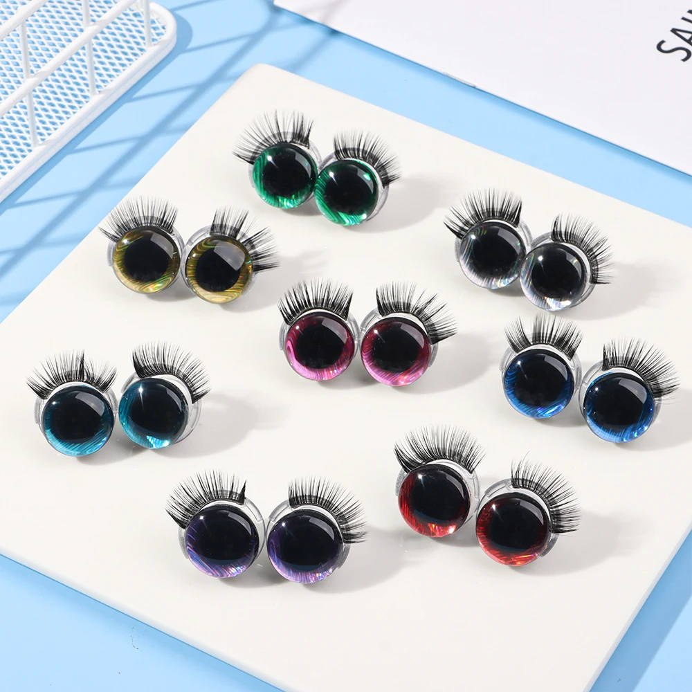 1Pair 20MM Plastic Doll Safety Eyes 3D Glitter Eyeballs With Eyelash For Crochet Toys Puppet Amigurumi Dolls Accessories