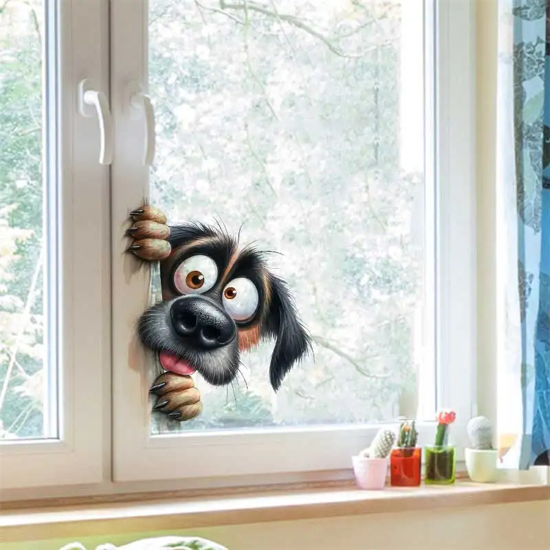 Cartoon Big-Eyed Dog Vinyl Stickers Peeking Pet Window Wall Decals Cute Animal Graphics for Home Decor B78