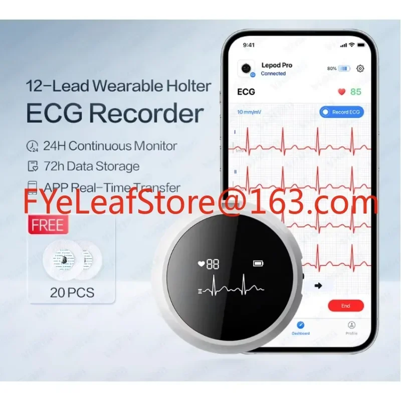 12 Lead Ecg Machines AI-ECG Interpretation Report Wearable Holter Monitor Ecg Ekg Electrodes Holter Recorder