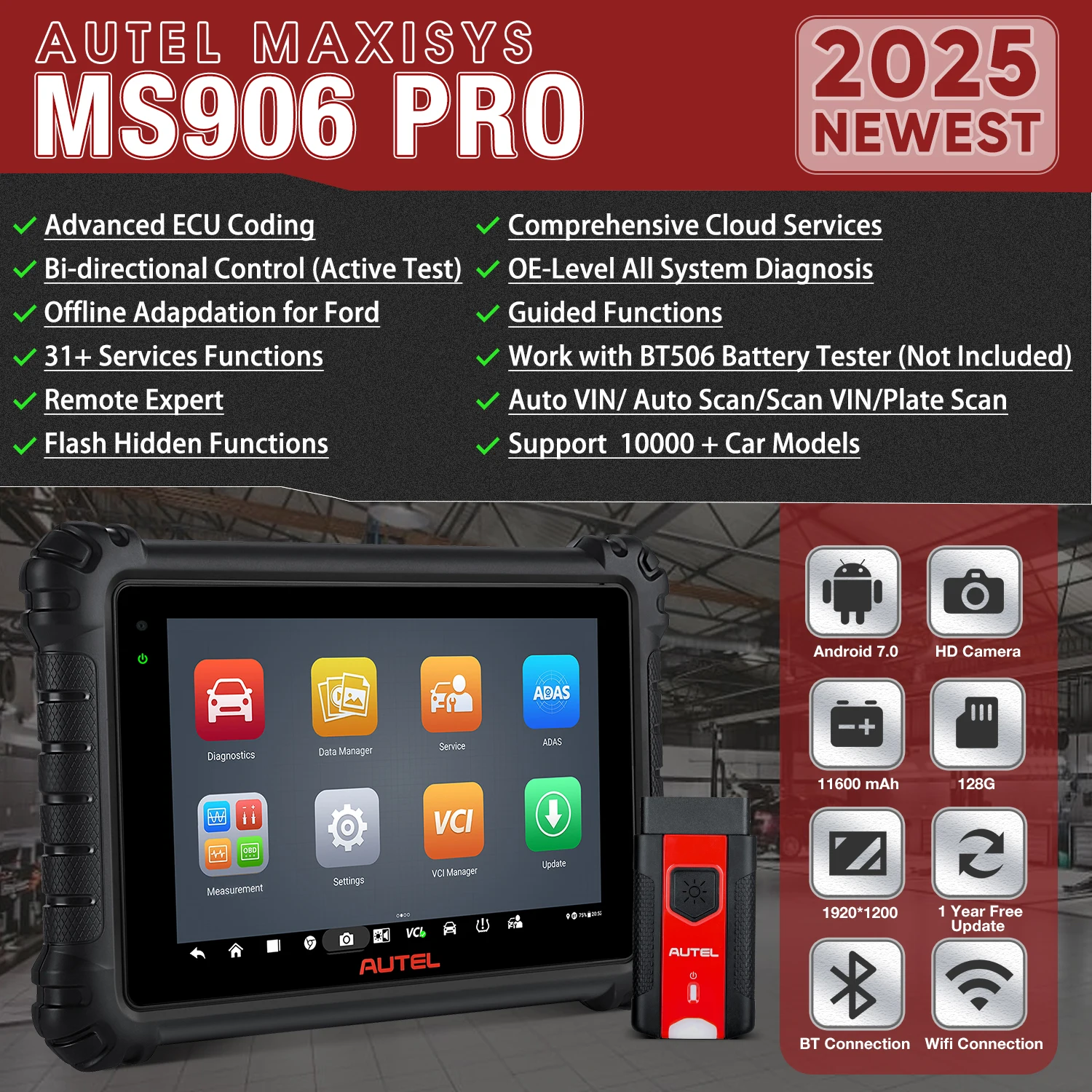 Autel MaxiSYS MS906 Pro Car Scan Tool OBD2 Bi-Directional Diagnostic Scanner For ECU Coding All Systems Diagnostic PK MS906BT