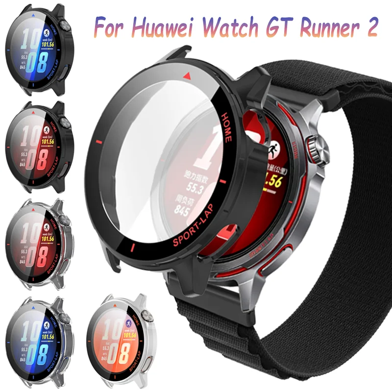 HD Glass＋PC Case For Huawei Watch GT Runner 2 Dost-proof Shell-membrane Integrated Protective Shell For Huawei Watch GT Runner 2