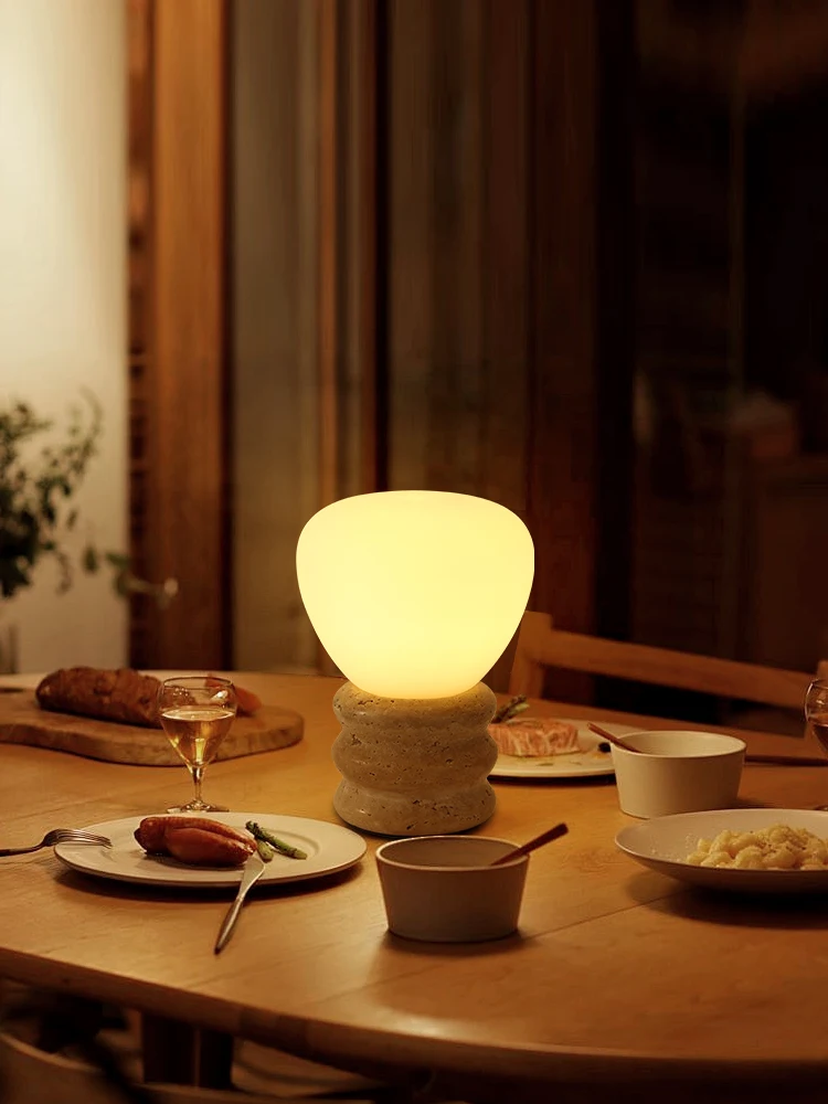 

Yellow cave stone/Marble base+glass lampshade rechargeable table lamp restaurant bar coffee shop desktop decoration atmosphere