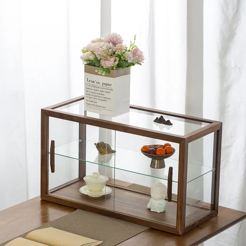 North American black walnut tea ceremony glass storage tea set cup teapot tea table shelf Wenwan ornament display case