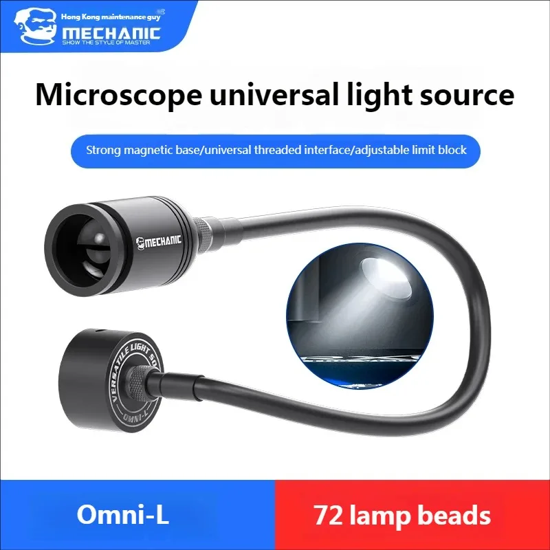 

MECHANIC Omni-L 5W High CRI Microscope Modular LED Work Light – 360° Flexible Gooseneck & Oblique Lighting for PCB/Phone Repair