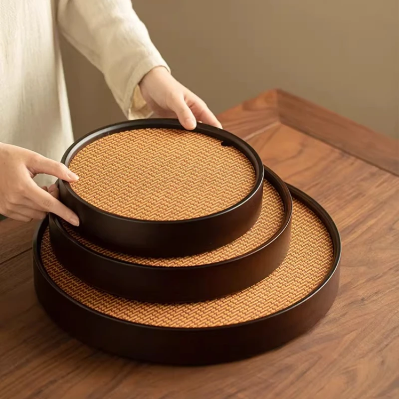 Wooden Accessories Tea Tray Indoor Bamboo Decorative Tea Tray Luxury On Table Round Kitchen bandejas de madera Tea Supplies