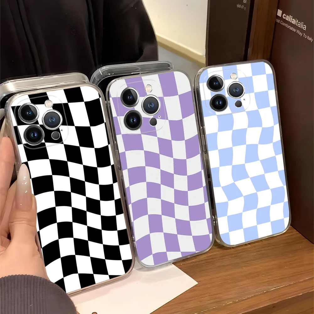 Twisted Checkerboard Phone Case Silicone Soft for iphone 16 15 14 13 12 11 Pro Mini XS MAX Plus X Cover