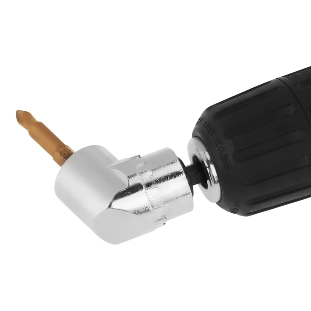 Adjustable 1/4-inch Hex Right Angle Driver Silver 105 Degree Angle Adapter Hex Extension Drill Bit Tight Spaces