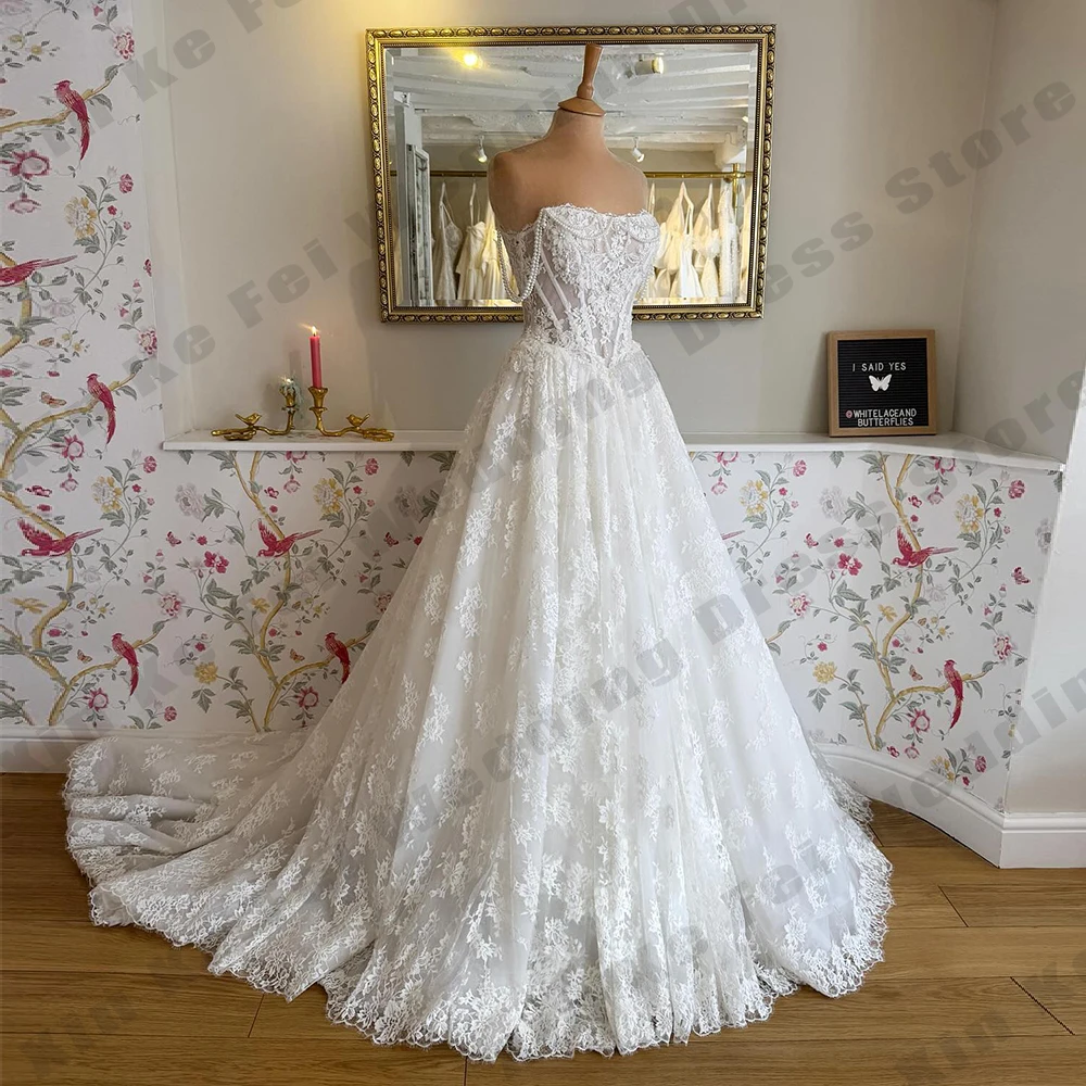 

Gorgeous Women's Lace Bridal Gowns Sexy Off Shoulder Sleeveless Elegant Princess Wedding Dresses Prom Party Customized vestidos
