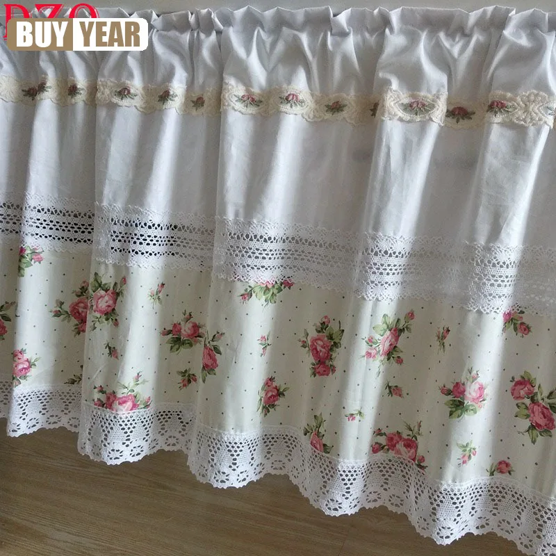 

Korean Flowers Cotton Short Curtains Cloth For Living Room Japanese Pastoral White Lace Half Curtains For Kitchen #A578