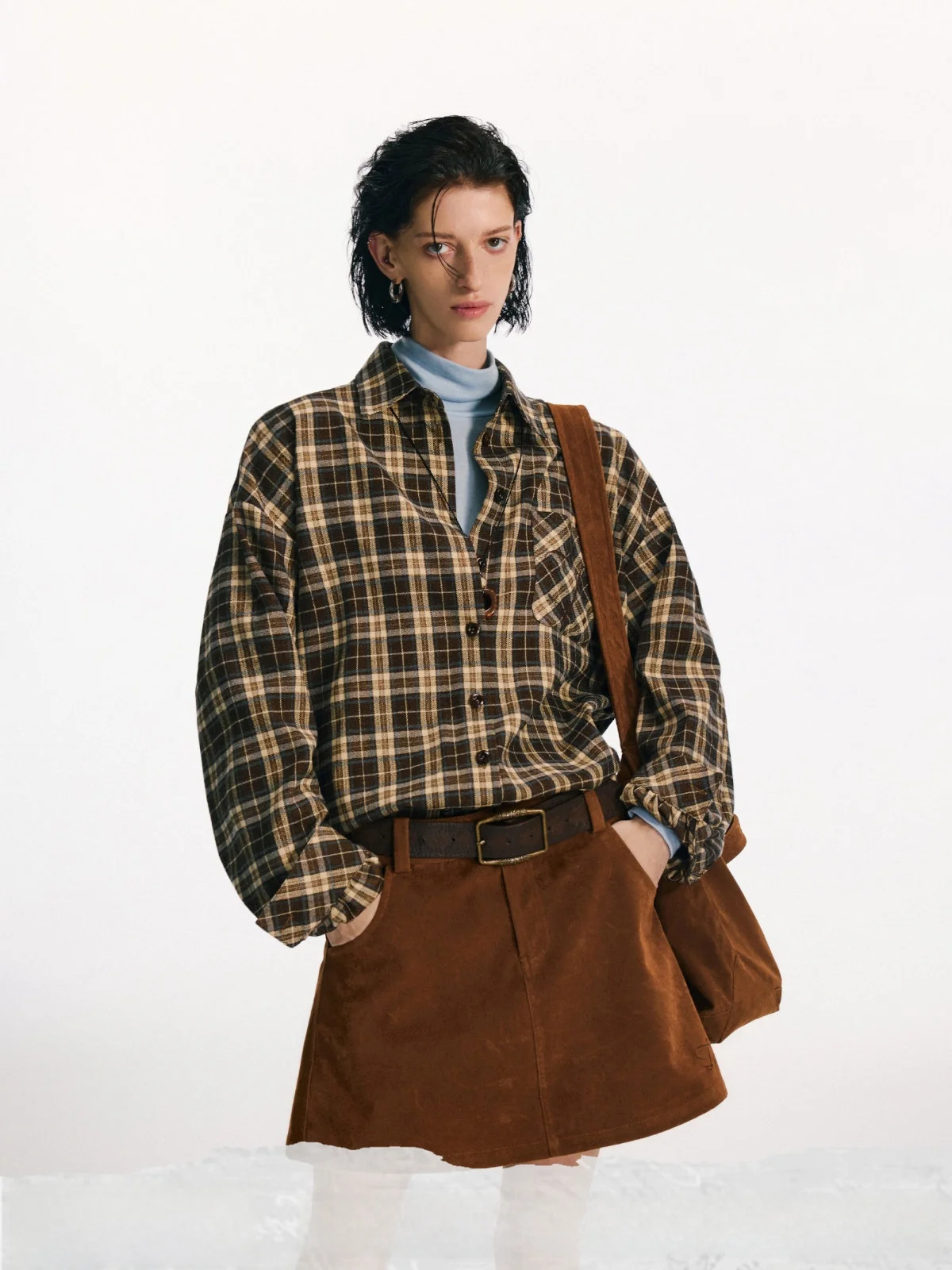 

TearOcean Retro Plaid Brushed Shirt Loose Long Sleeve Women's Collar Shirt Autumn Winter Original Design Polyester Fiber