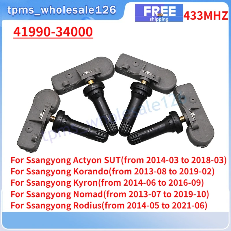 41990-34000 For Ssangyong Actyon Sports Korando CKyron Musso Nomad Rexton Rodius TPMS 4PCS Tire Pressure Monitor Sensor 433MHZ