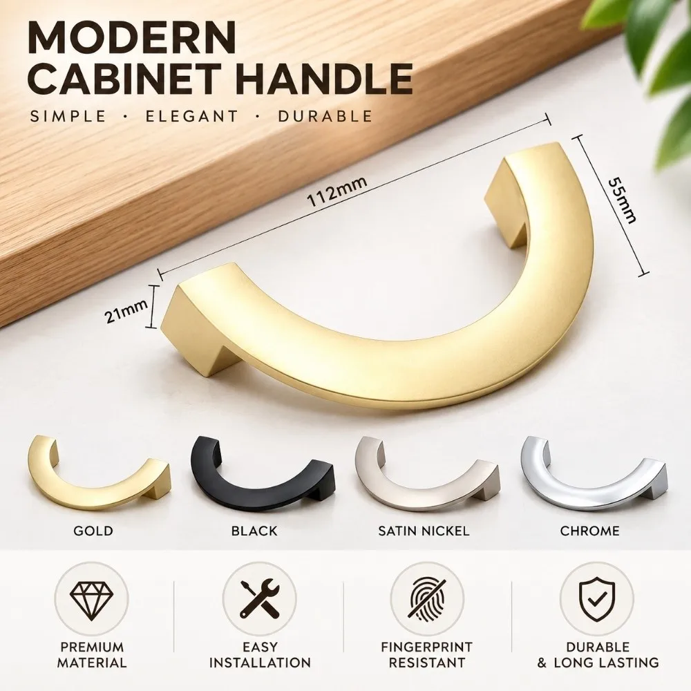 Semi-Circular Design Kitchen Cabinet Handle Easy Install Elegant Drawer Pull Sturdy Alloy Furniture Wardrobe Handle Drawer