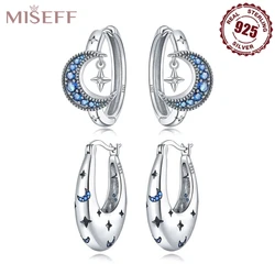 MISEFF Real 925 Sterling Silver Hoop Earrings Moon Star Earrings For Engagement Wedding Party Birthday Gift Silver Jewelry