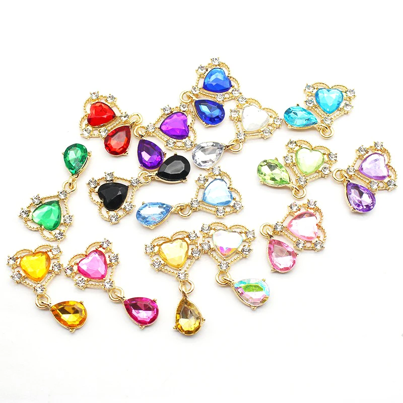 10Pcs Peach Heart Alloy Water Rhinestone Exquisite Pendant Jewelry Accessories Diy Wedding Clothing Bow Decoration Accessories