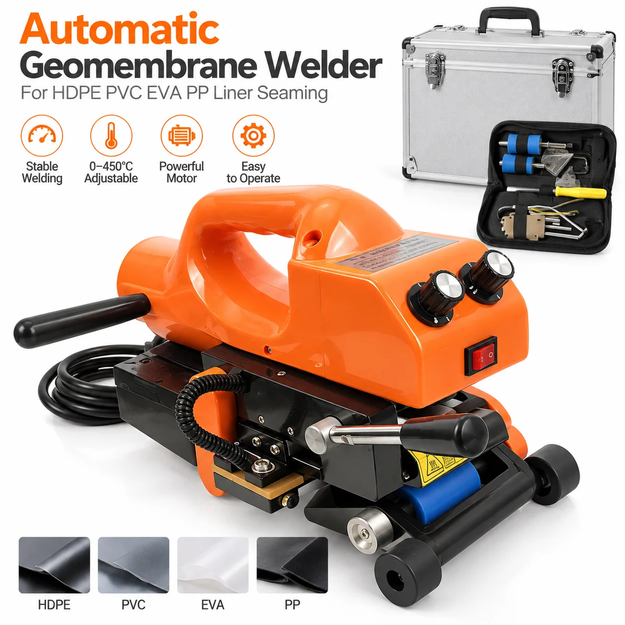 AOLIVIYA Automatic Geomembrane Welder Hot Wedge Welding Machine HDPE PVC Liner Seam Crawler 220V Waterproofing Tool
