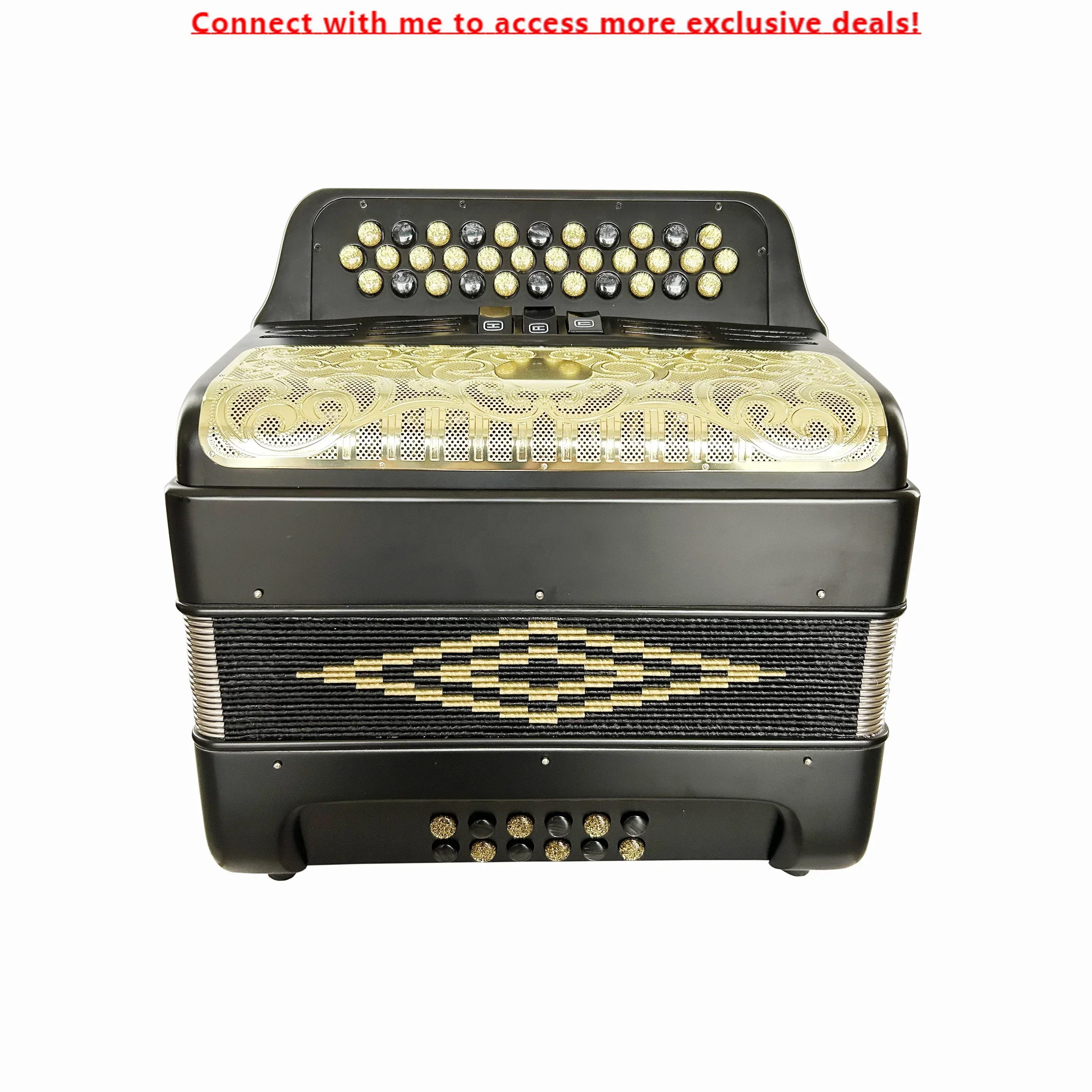 

SEASOUND OEM 34 Button 12 Bass 3 Registers Black Matt Accordion Instrument Acordeon Gold Grill Gold Buttons JB3412C