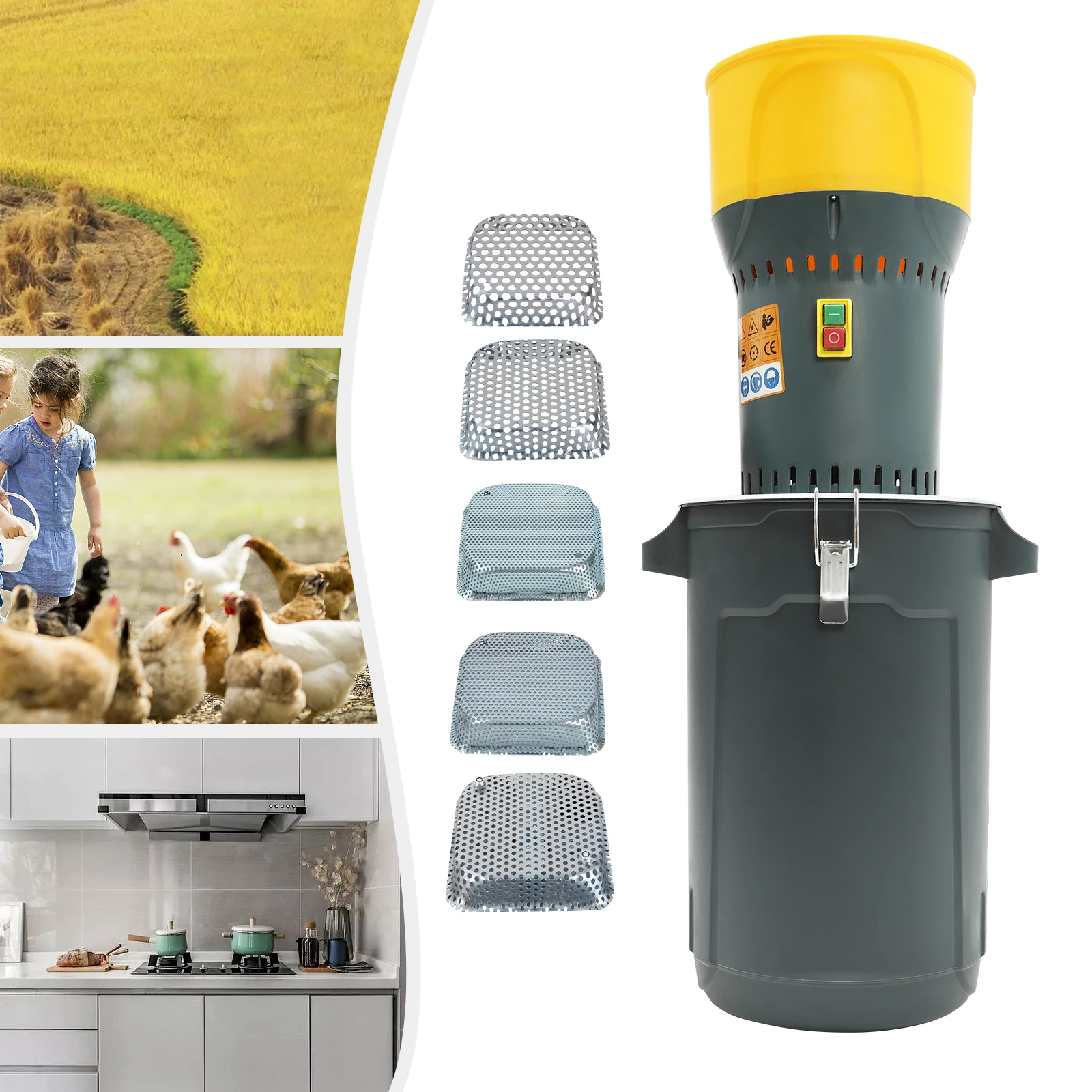 Elektrische Getreidemühle, Maismühle, Landwirtschaft, Getreidemühle, Maschine für Mais, Getreide, Weizenfutter, Mehl, 5 Größen, Mühle, Sieb + 1 Schraubenschlüssel, 25 l