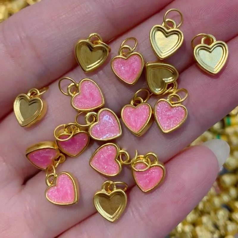 

New Arrival 24K Yellow Gold Pendant Women 999 Gold Pink Heart Necklace Pendant 1pcs