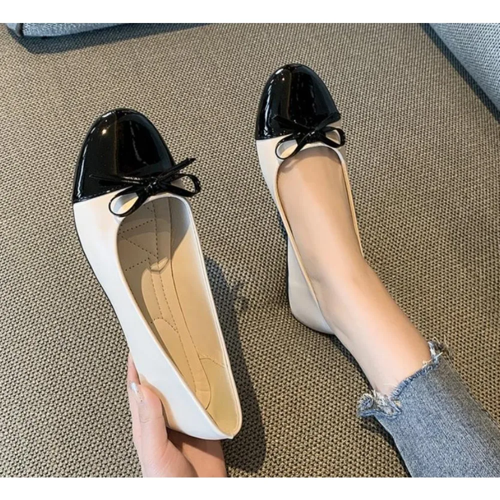 

Ballerina Women's Flat Shoes Comfort Non-slip Ladies Loafers Leather Flats Elegant Bowknot Women's Single Shoes Mother's Shoes