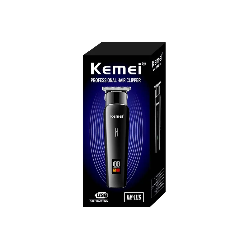 Kemei KM-1113 USB oplaadbare geluidsarme professionele draadloze draagbare heren tondeuse LCD digitale tondeuse