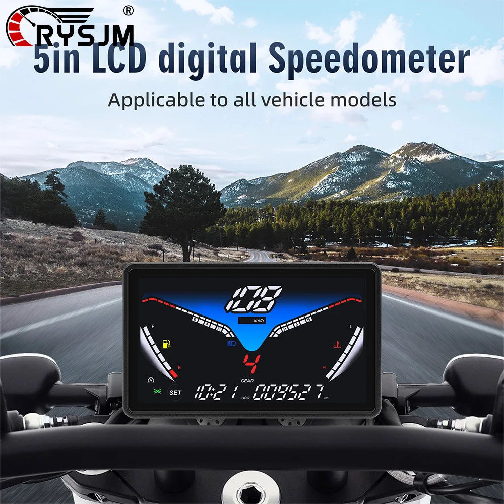 

5 In LCD Motorcycle Speedometer 12V LED Digital Dashboard RPM Tachometer Odometer Water Temperature Gear Moto Instrument Panel