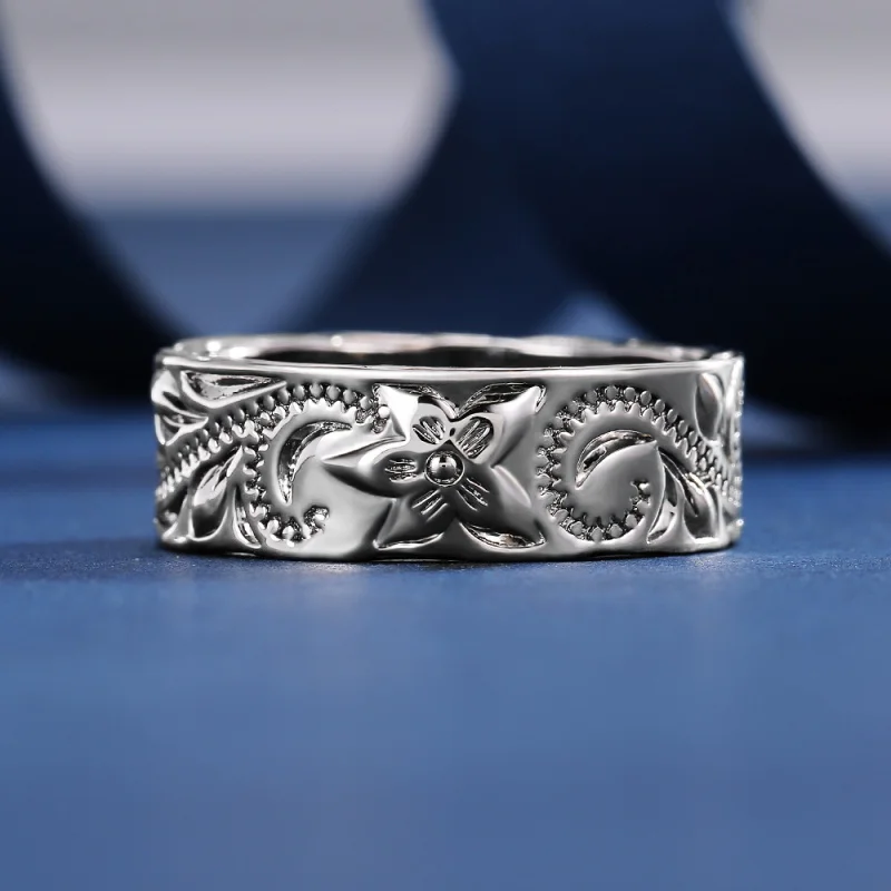 CAOSHI Trendy Metallic Ring for Women/Men Delicate Carved Design Silver Color Daily Wearable Accessories Statement Jewelry Gift