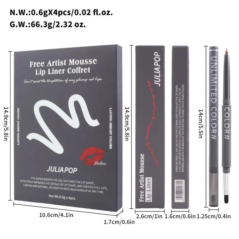 Dubbel Uiteinde Lipliner 4 Stuks Hoge Gepigmenteerde Fluweelachtige Matte Lipliner Met Dubbele Kop Gepigmenteerde Lip Liner Make-Up Cadeausets Voor Vrouwen