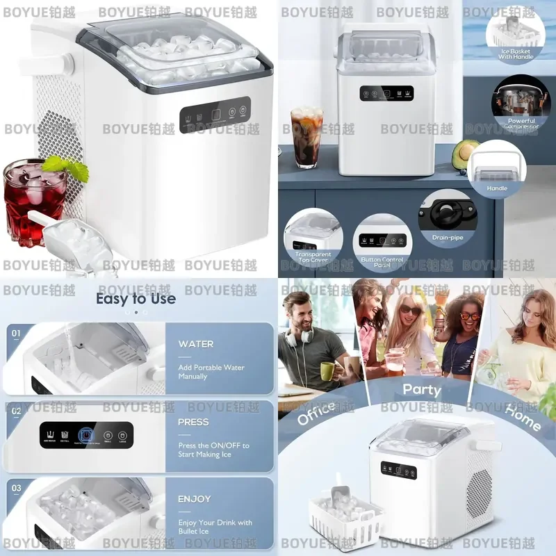Automatic Household Ice Maker, Quick Ice Making Machine, Multi-Function Silent Design, Rapid Pure Ice Cube Preparation
