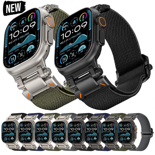 Imagen 2 del producto Correa deportiva de nailon para Apple Watch Ultra 2, 49mm, 46mm, 45mm, 44mm, 42mm, conector de Metal para IWatch Series 10, 9, 8, 7, 6, 5, 4, Correa