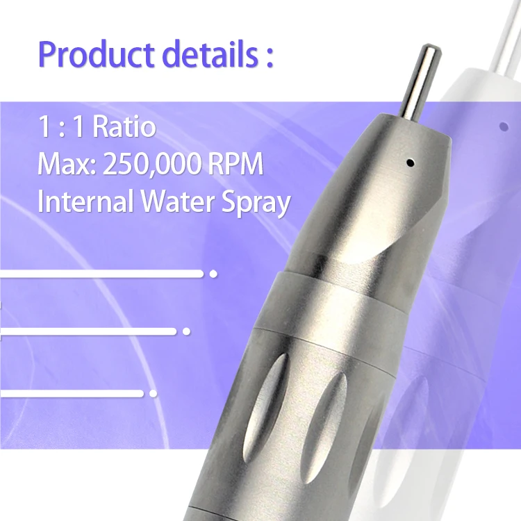 den tal 1:1 Straight Handpiece Contra Angle Stainless Steel Inner Single Water Spray Straight Nosecone Handpiece for Micromotor