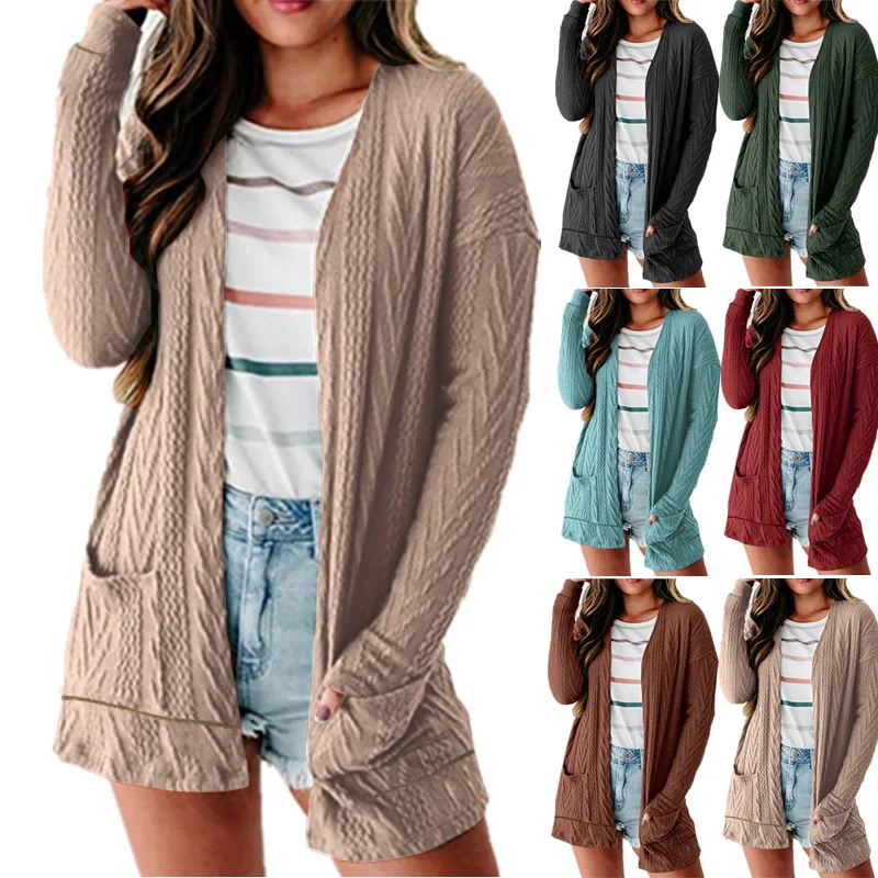 Woman Sweater Cardigan 2022 autumn/winter Loose Hair Splicing Knit Long Sleeve woman's Clothing Dropshipping LDM20220806