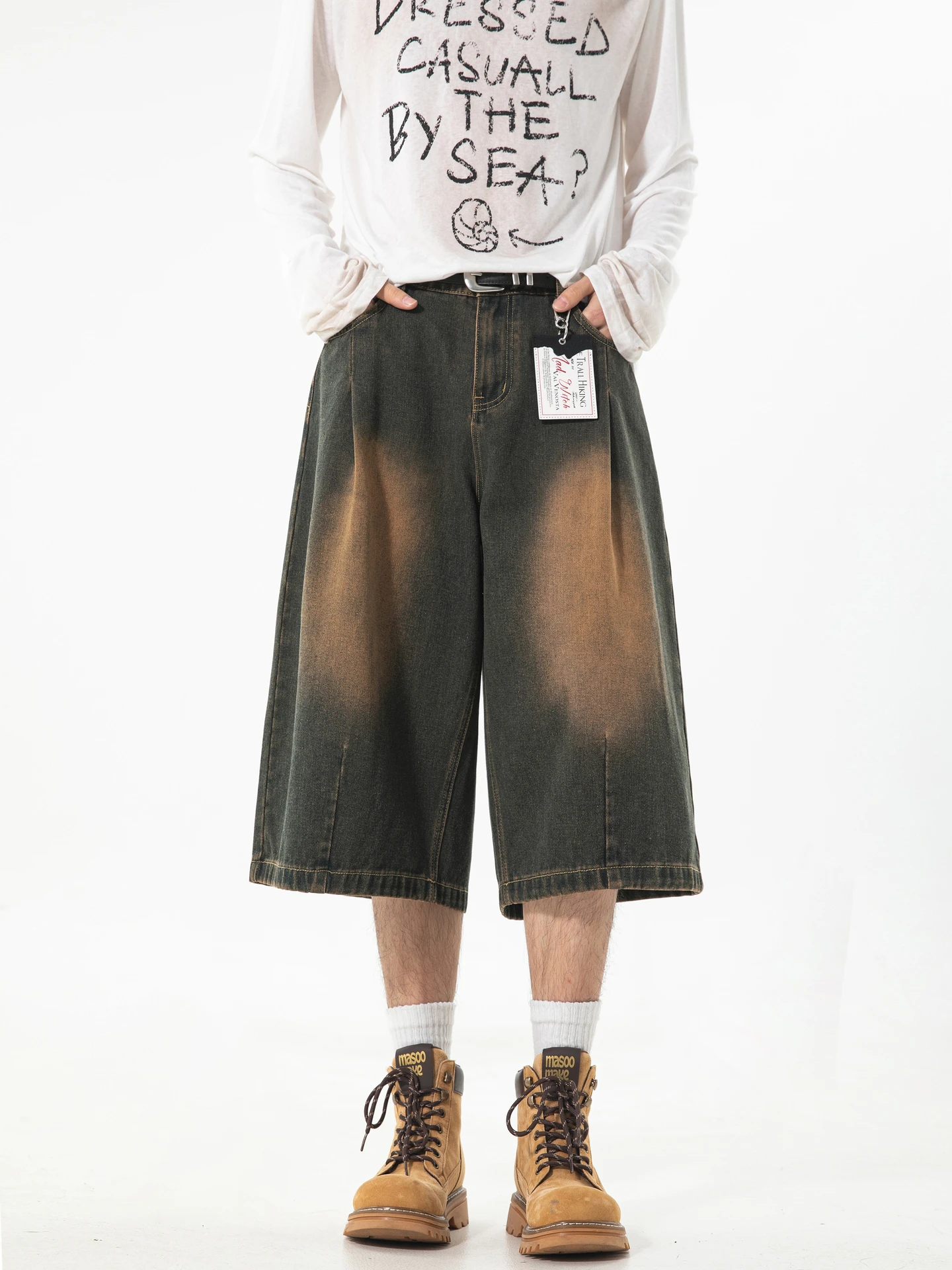 

Модные американские джинсы прямого кроя с эффектом грязевого окрашивания, укороченные (7/8), летние, свободные, широкие, со средней посадкой, из денима