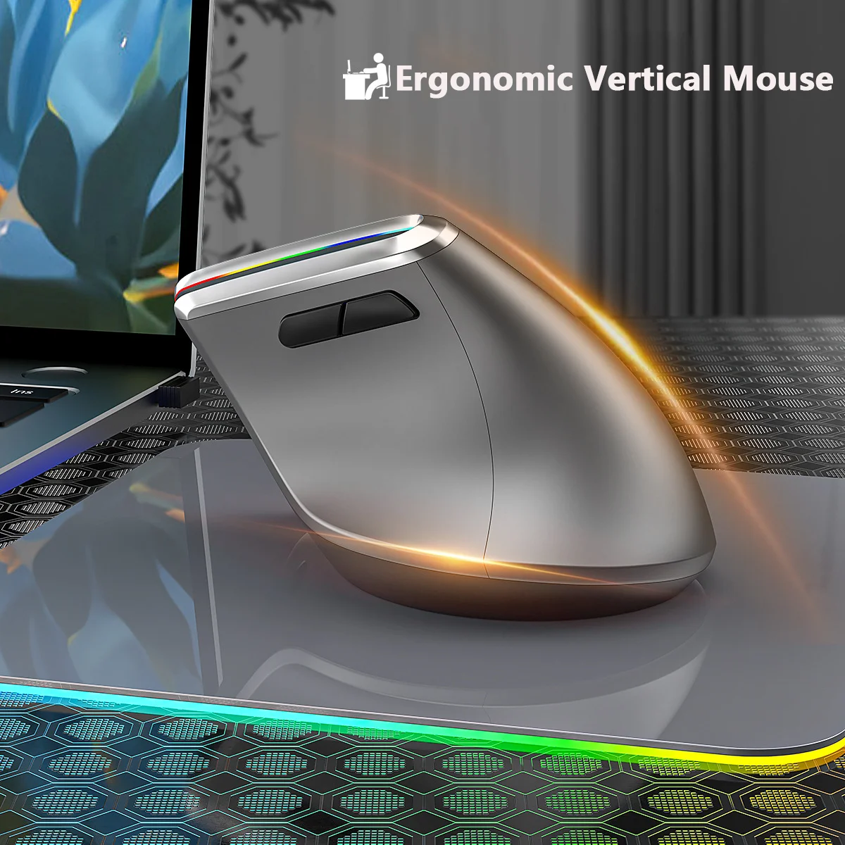 2024 2.4G Wireless Bluetooth Mouse Type-C ricaricabile RGB luminoso ergonomico Mouse verticale gioco da ufficio per PC Desktop portatile