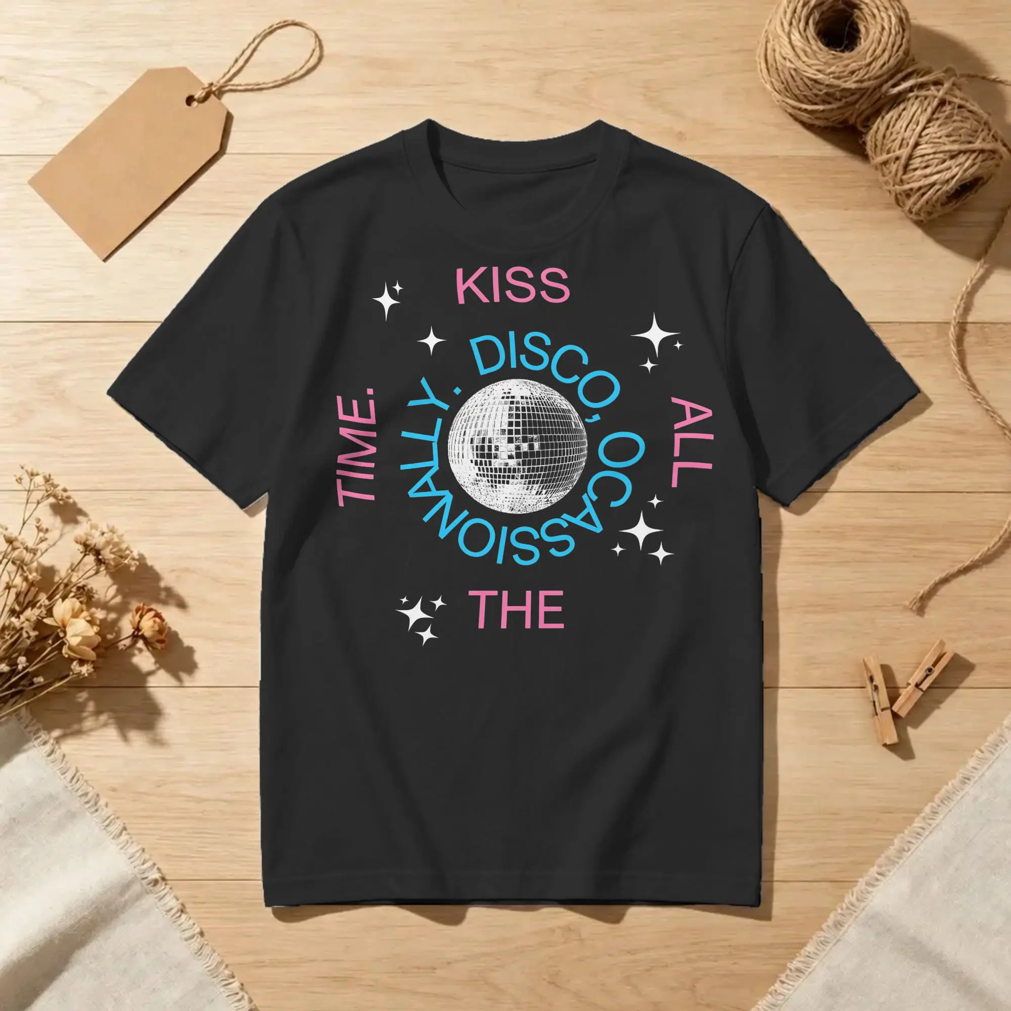 Kiss All The Time Disco T Shirts Pure Cotton Casual T-Shirts Round Neck Harrys Singer Styles Tee Shirt Short Sleeve Plus Size