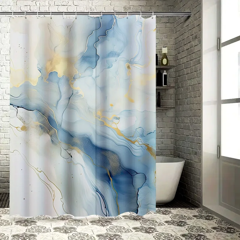 

Современный мраморный комплект занавесок для душа, водонепроницаемый с декоративными крючками для аксессуаров для ванной комнаты (голубой/белый) AliExpress