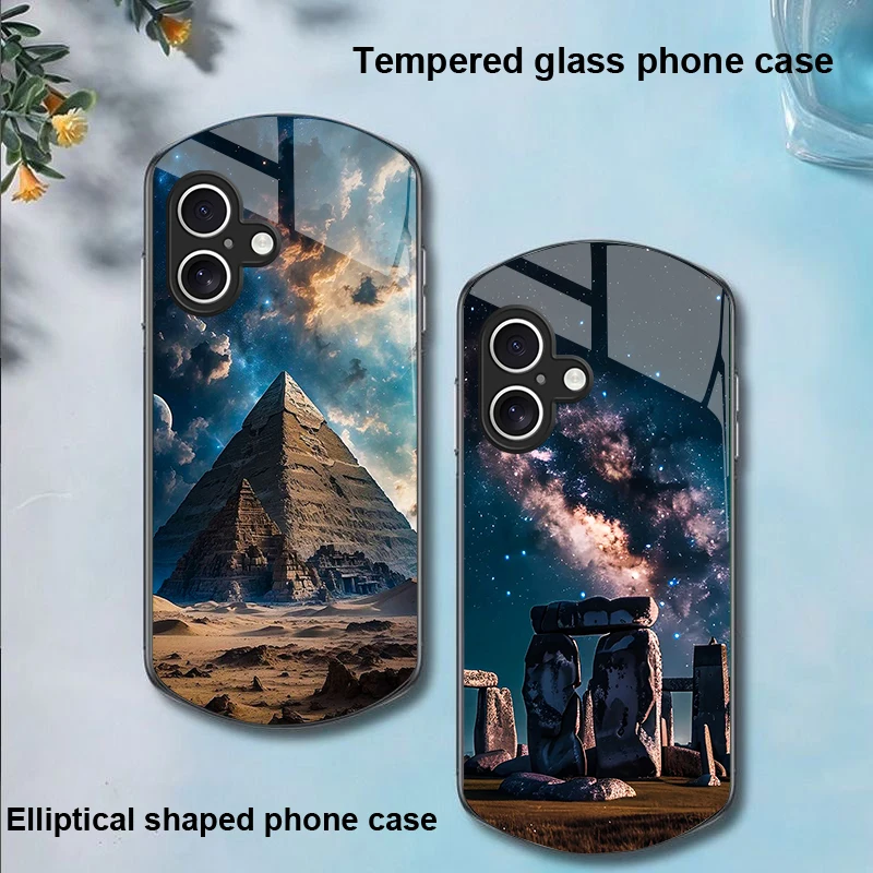 Pyramid Starry Sky For Apple iPhone 16 11 13 15 14 Pro Max 12 Mini 7 8 Plus XR X XS Elliptical shaped tempered glass phone case