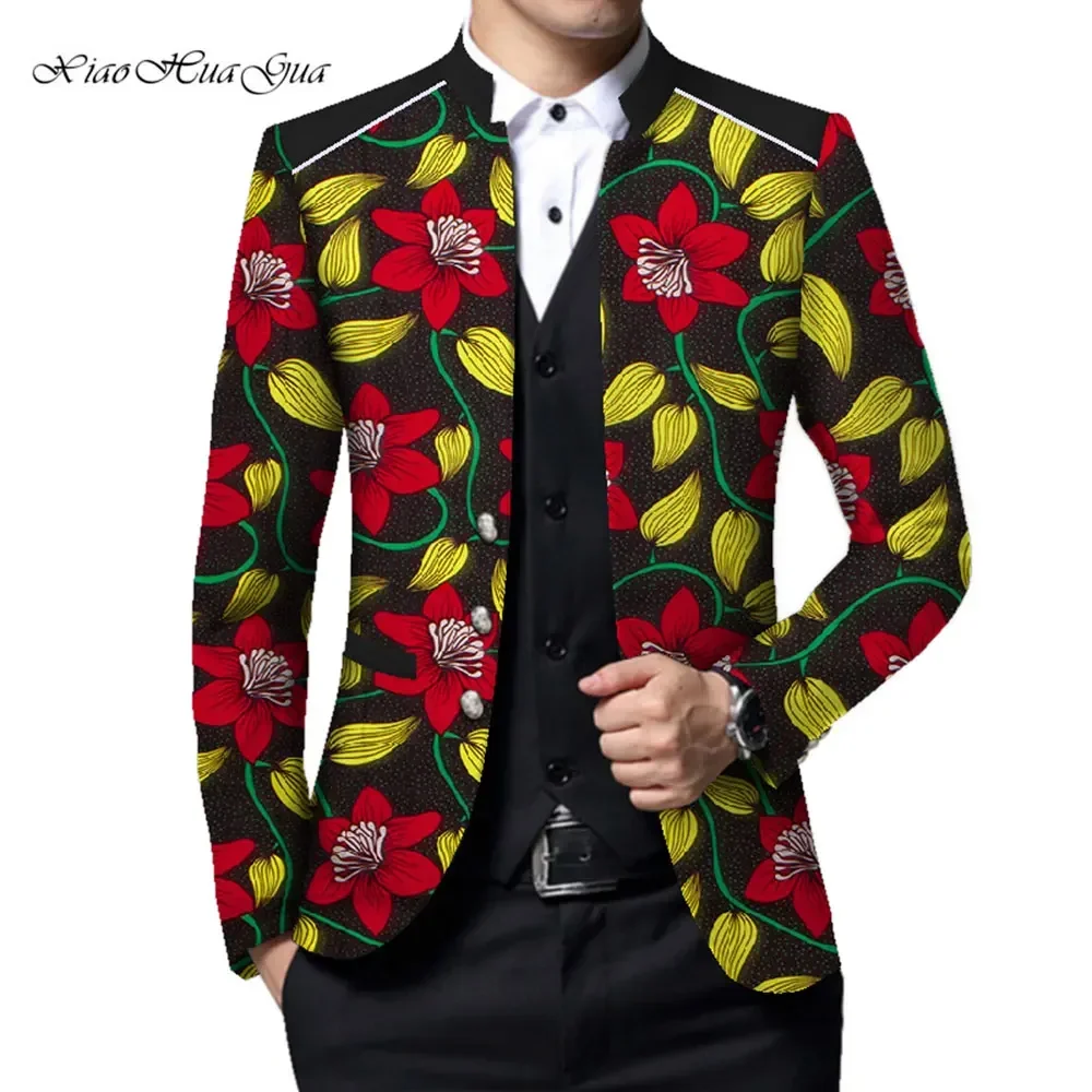 Gentleman Suit Tops Jacket for Men African Print Clothing African Men's Blazers Coats Custom Made Party Unique Design WYN633