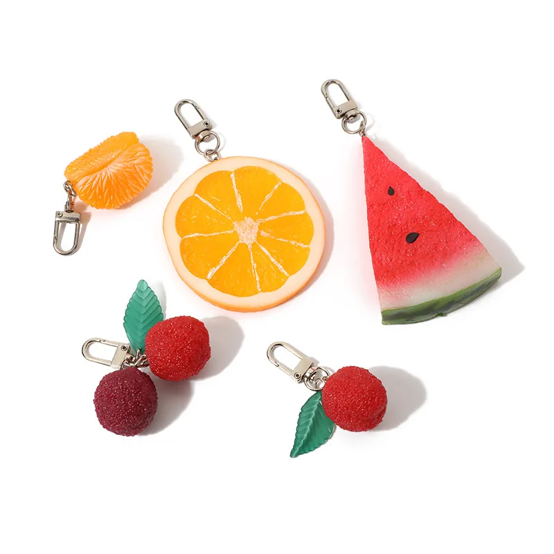 Simulation Fruit Key Chain Bayberry Lemon Slice Food Model Funny Strawberry Watermelon Car Key Chain Bag Pendant Jewelry Gift