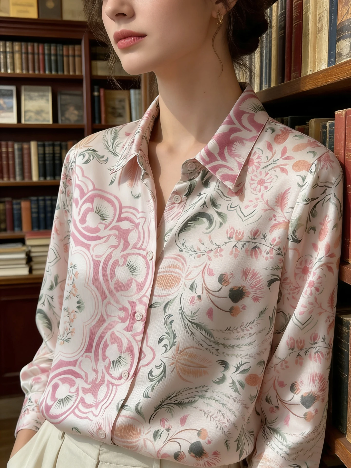 

Шелковая рубашка в стиле ретро, свободного кроя, с длинным рукавом, с принтом, женская модная весенняя коллекция, винтажная рубашка в стиле винтаж.