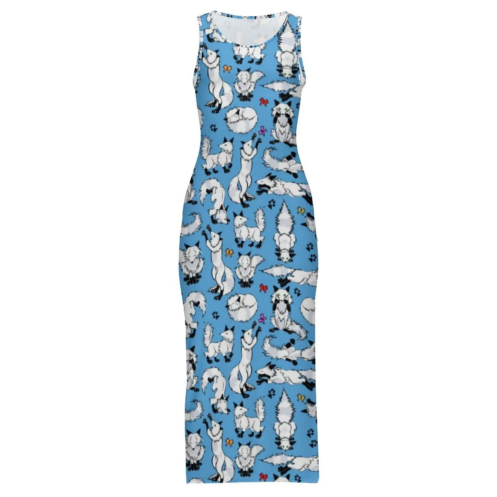 Abito animale artico senza maniche con stampa volpe carina Abiti maxi carini Abito aderente con grafica estetica per le vacanze Taglia grande 3XL 4XL