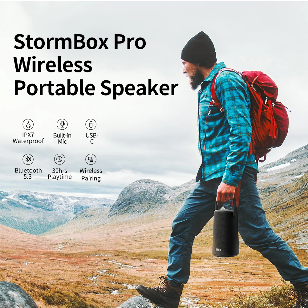 Tribit StormBox Pro Portable Bluetooth Speaker High Fidelity 360° Sound IP67 Waterproof Outdoor Wireless Speaker with USB-C Port