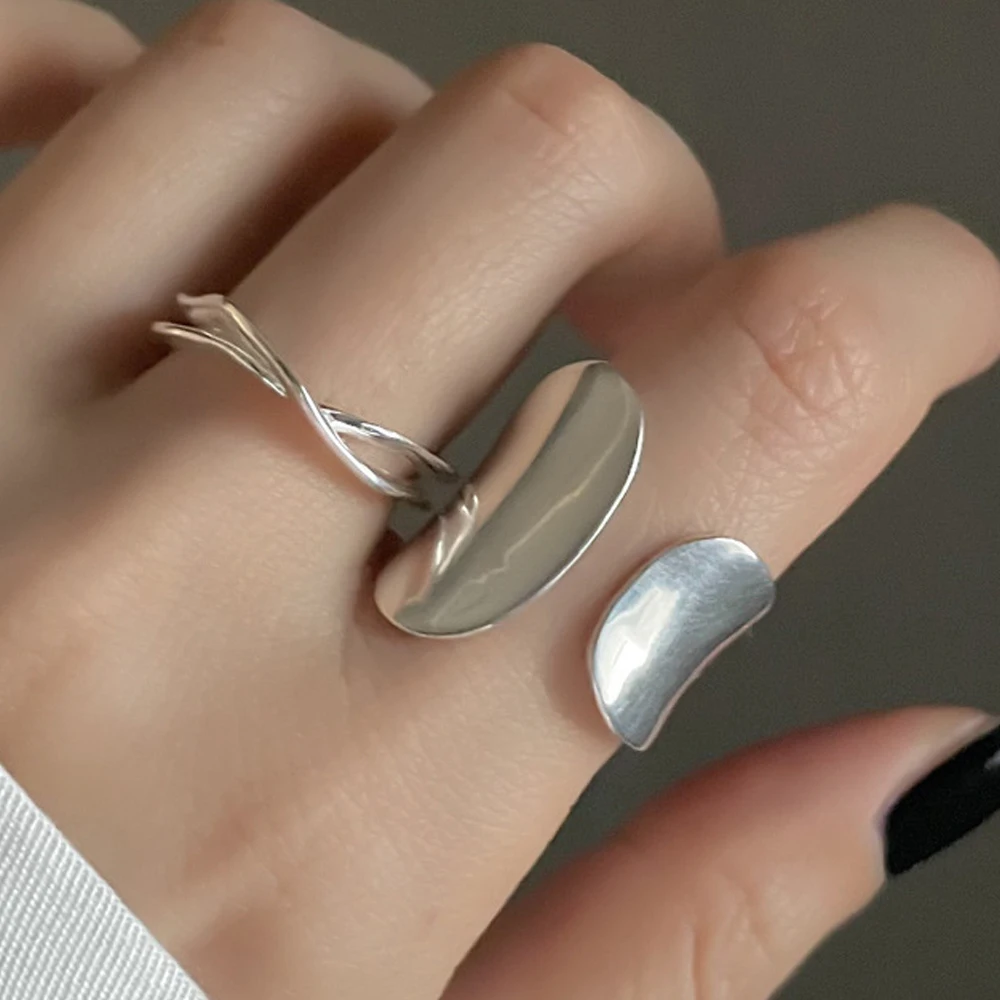 BF CLUB 925 Sterling Silver Ring For Women Wide Cross X Finger Open Vintage Handmade Ring Allergy For Party Birthday Gift